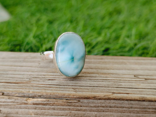 Natural Larimar top quality Stone ring - Cabochon ring - 925 sterling silver ring - larimar ring  - wedding Rings - silver rings- gifts