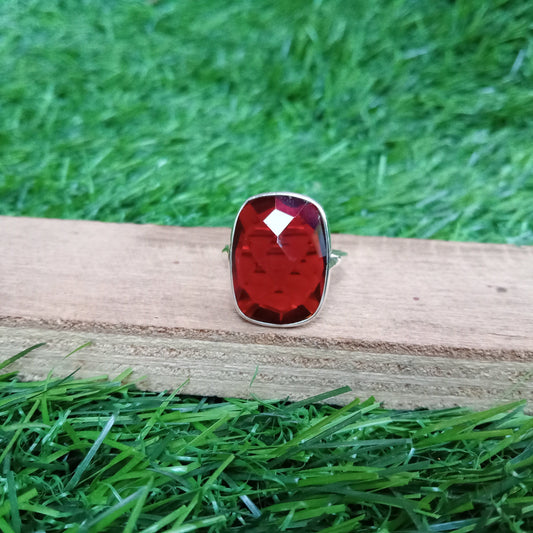 Indrow Red Glass 925 Sterling Silver Ring  - Hand Crafted Bohemian Ring - Bohemian  Red Glass Glass Ring - Gift for her