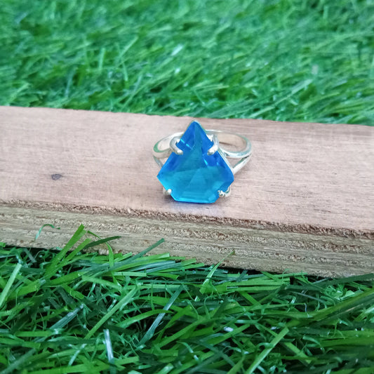 Indrow Blue Glass Sterling Silver Ring - Hand Crafted Ring - Indrow Blue Glass Gemstone- Bohemian Indrow Blue Glass Ring - Gift for Women