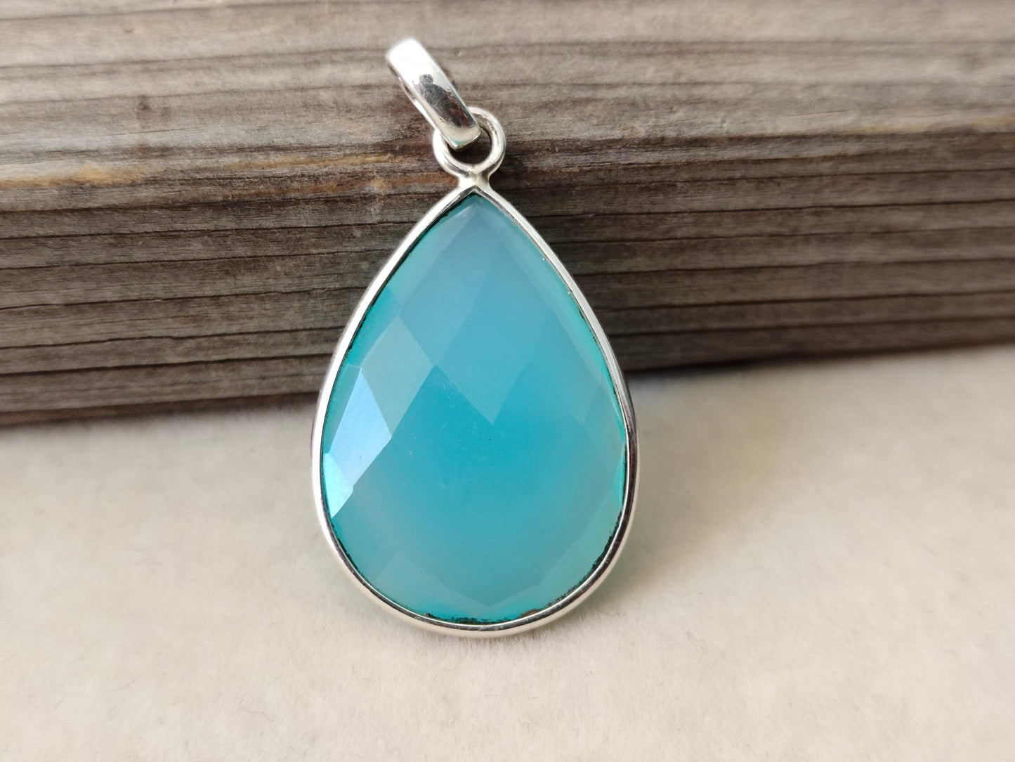 Aqua Calcy Necklace, 925 Sterling Silver, Beautiful Aqua pendant, Aqua Calcy pendant, Boho, Drop Necklace, Gift for her, Handmade