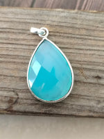 Aqua Calcy Necklace, 925 Sterling Silver, Beautiful Aqua pendant, Aqua Calcy pendant, Boho, Drop Necklace, Gift for her, Handmade