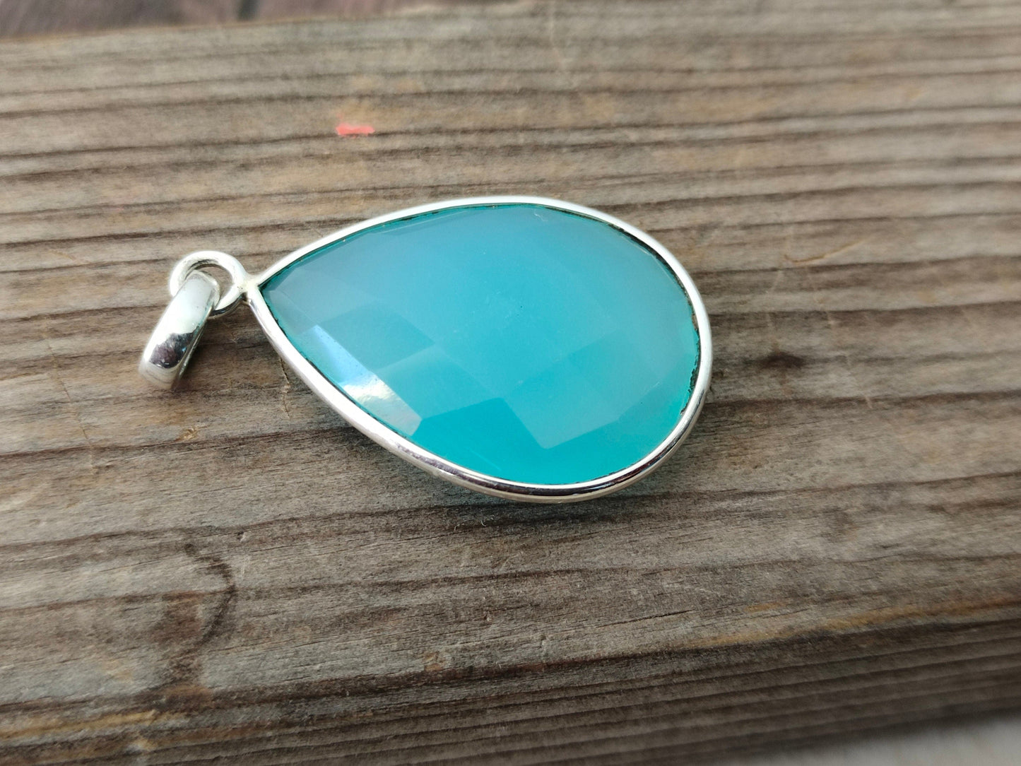 Aqua Calcy Necklace, 925 Sterling Silver, Beautiful Aqua pendant, Aqua Calcy pendant, Boho, Drop Necklace, Gift for her, Handmade