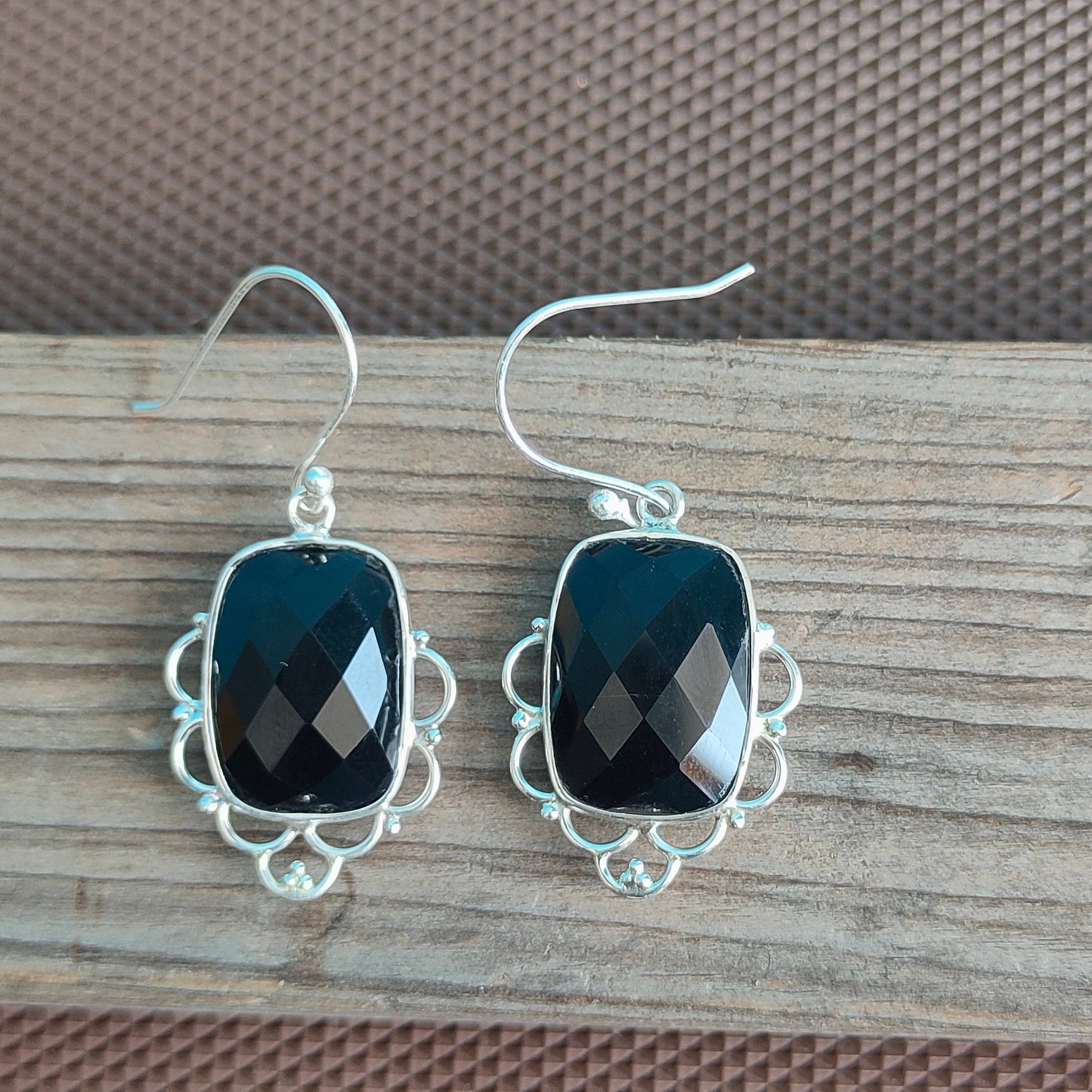 Black Onyx Sterling Silver Handmade Earring Black Onyx stone Daily wearable Earrings in Square Shape Boho Earrings Gift for Her