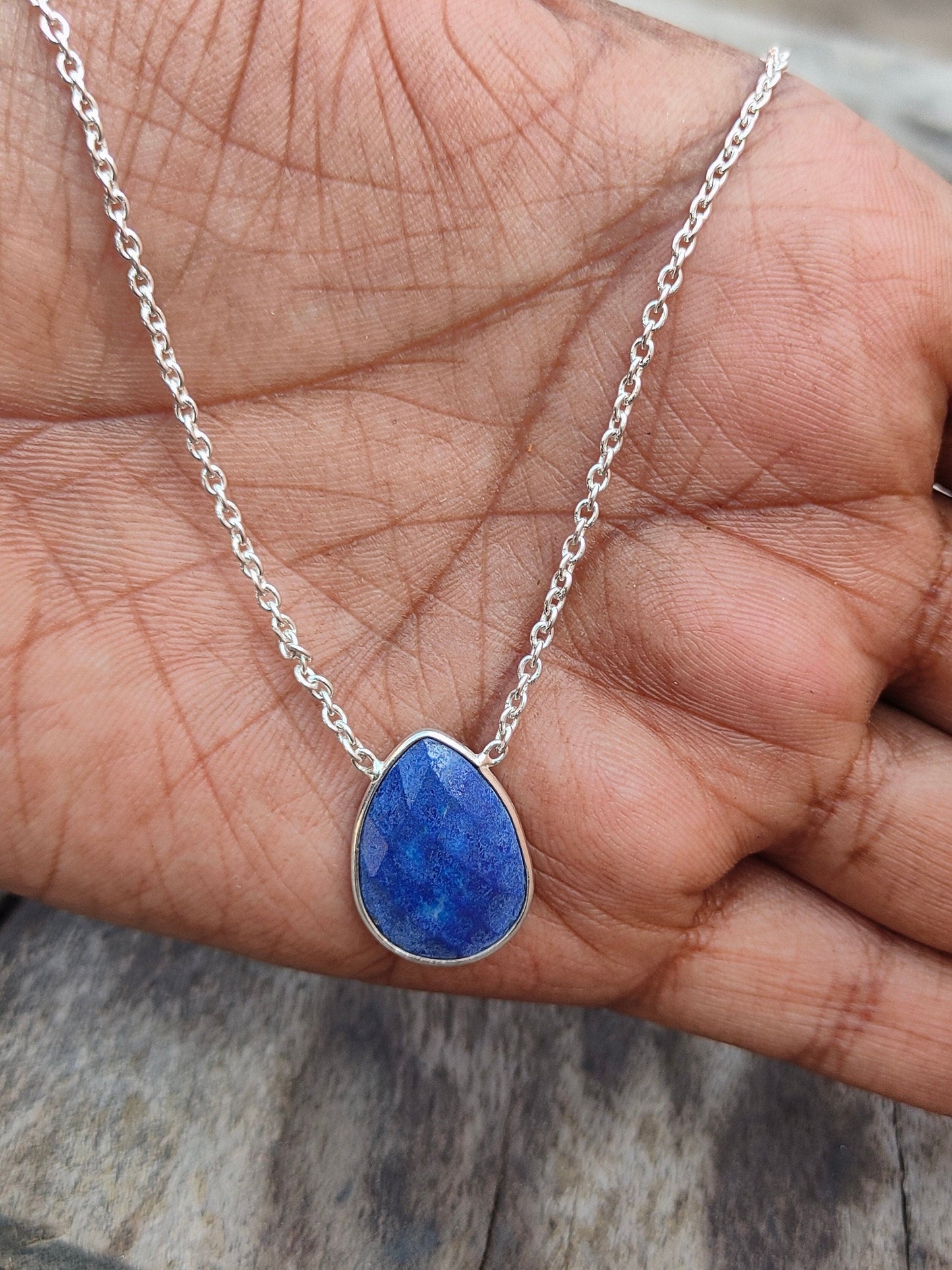 Lapis Necklace, 925 Sterling Silver Jewelry, Beautiful Blue pendant, Lapis Faceted pendant , boho, drop necklace, Gift for her, Handmade