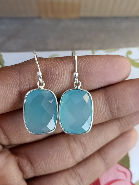 Aqua Calci Sterling Silver Handmade Earring | Aqua Calci Stone long earrings  - Gift for Her - Aqua Calci- Gifts - best gift, christmas gift