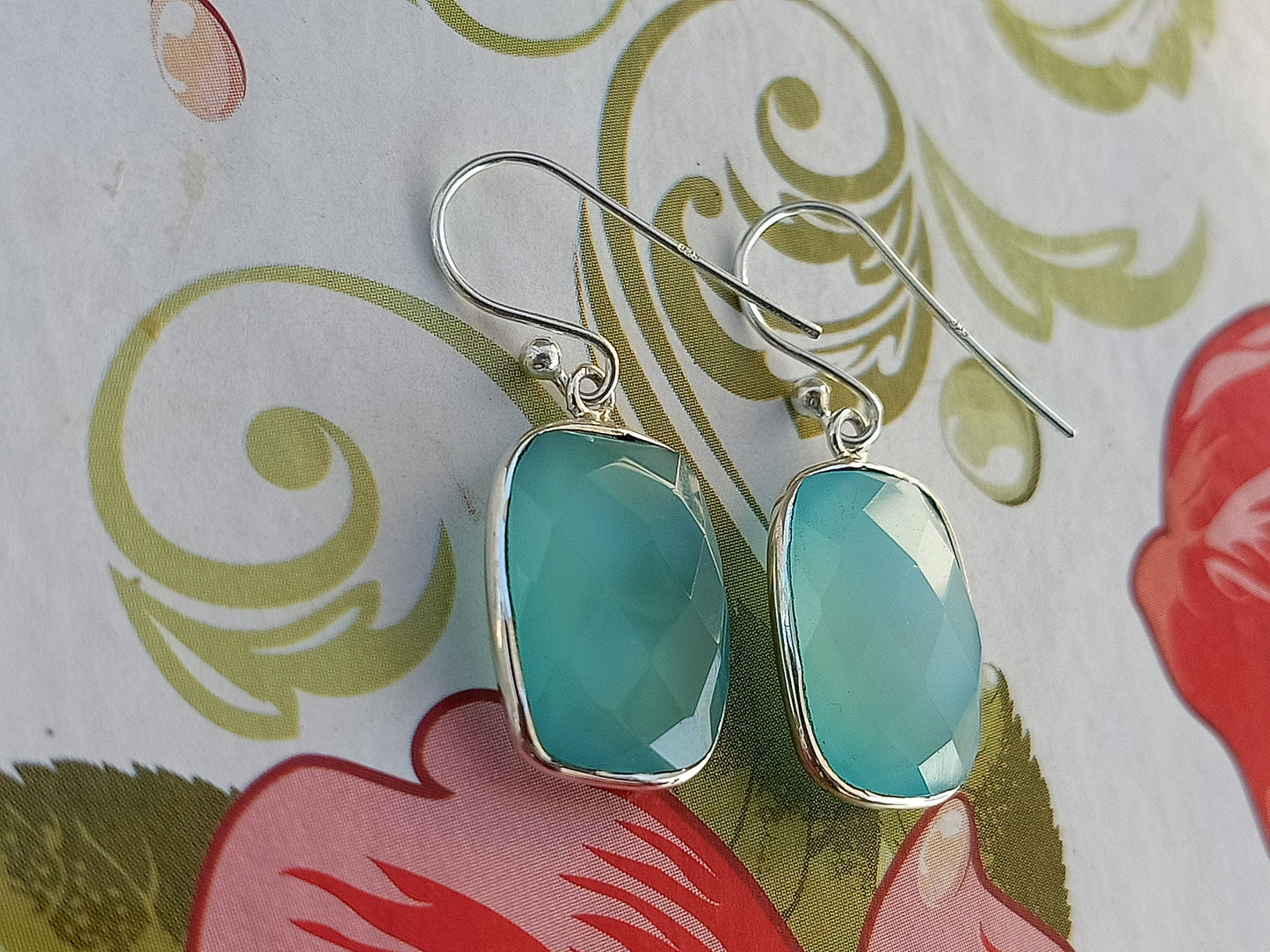 Aqua Calci Sterling Silver Handmade Earring | Aqua Calci Stone long earrings  - Gift for Her - Aqua Calci- Gifts - best gift, christmas gift