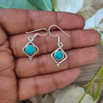 Turquoise Sterling Silver Handmade Earring Turquoise Stone Daily wearable Earrings in Round Shape Boho Earrings Gift for Her