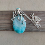 Larimar stone octopus designed necklace , handmade octopus pendant , Larimar pendant , natural larimar stone pendant , design pendant