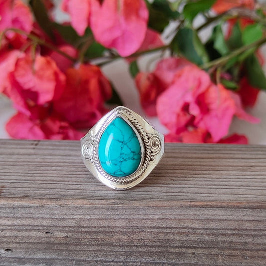 Turquoise Boho  Ring - Turquoise Sterling Silver Ring - Hand Crafted Bohemian Ring-Adjustable ring  - Turquoise - Rings -Gift for - bohemian