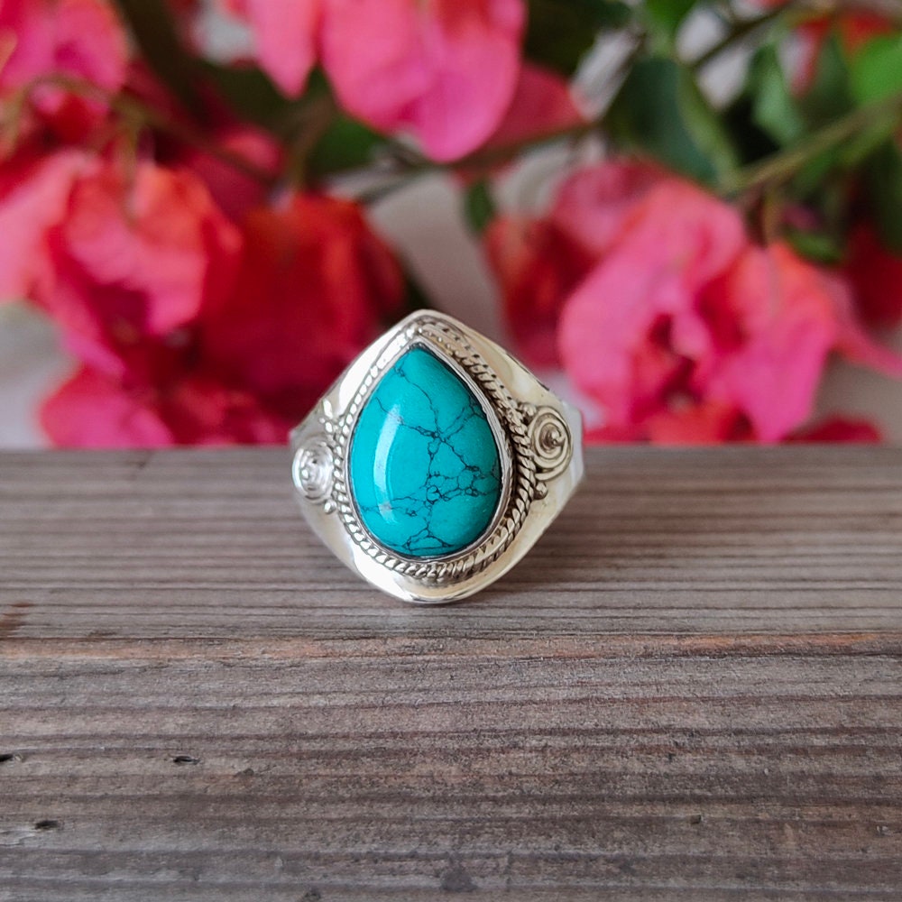 Turquoise Boho  Ring - Turquoise Sterling Silver Ring - Hand Crafted Bohemian Ring-Adjustable ring  - Turquoise - Rings -Gift for - bohemian