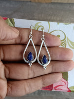 Lapis Sterling Silver Handmade Earring | Lapis Lazuli Stone | Daily Wearable Earrings in Pear Shape | Bezel Earrings Gift for Her