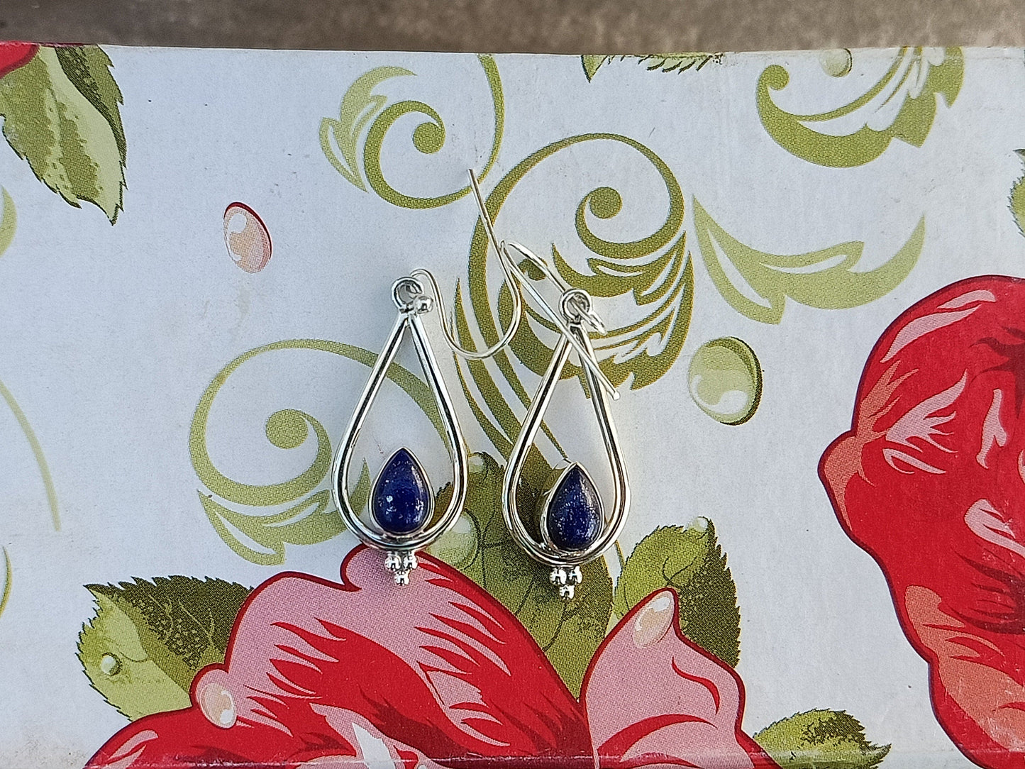 Lapis Sterling Silver Handmade Earring | Lapis Lazuli Stone | Daily Wearable Earrings in Pear Shape | Bezel Earrings Gift for Her