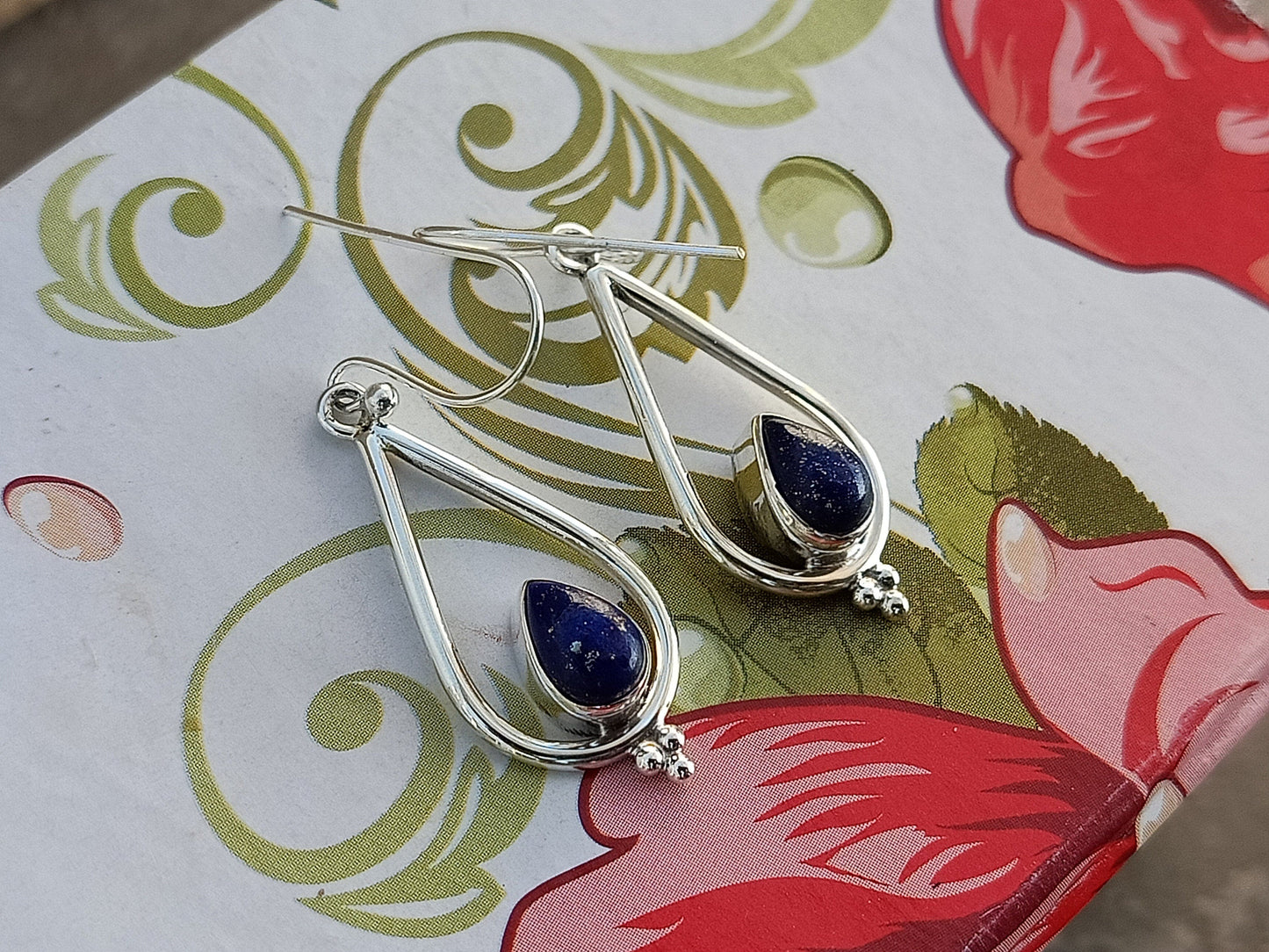 Lapis Sterling Silver Handmade Earring | Lapis Lazuli Stone | Daily Wearable Earrings in Pear Shape | Bezel Earrings Gift for Her