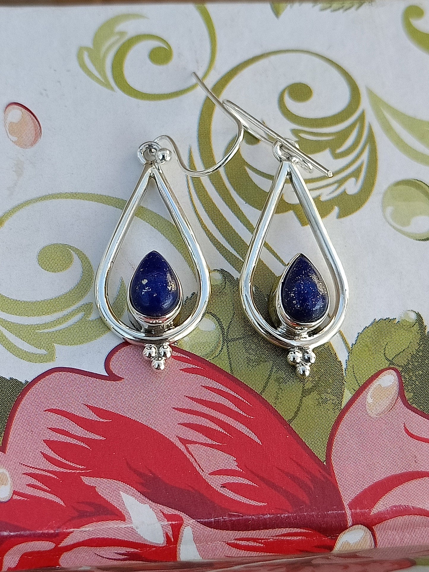 Lapis Sterling Silver Handmade Earring | Lapis Lazuli Stone | Daily Wearable Earrings in Pear Shape | Bezel Earrings Gift for Her