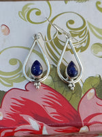 Lapis Sterling Silver Handmade Earring | Lapis Lazuli Stone | Daily Wearable Earrings in Pear Shape | Bezel Earrings Gift for Her