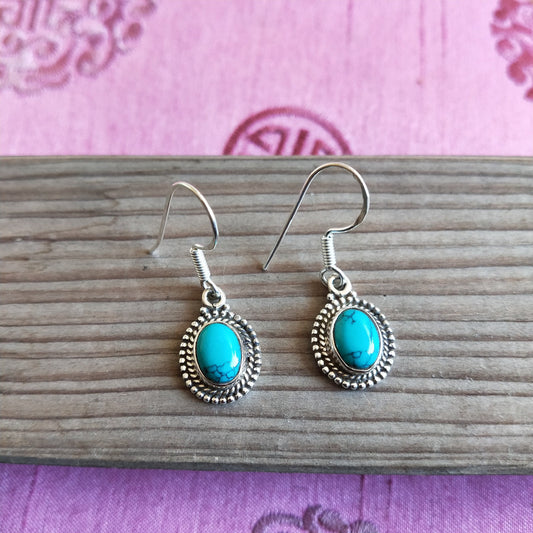 Turquoise Sterling Silver Handmade Earring | Turquoise Stone |  oval Shape | Silver Earrings | Boho Earrings Gift for Her