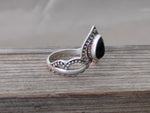 Black Onyx Pear sterling silver ring , handmade silver ring ,stacking silver ring , charm silver ring , handcrafted boho ring , silver ring