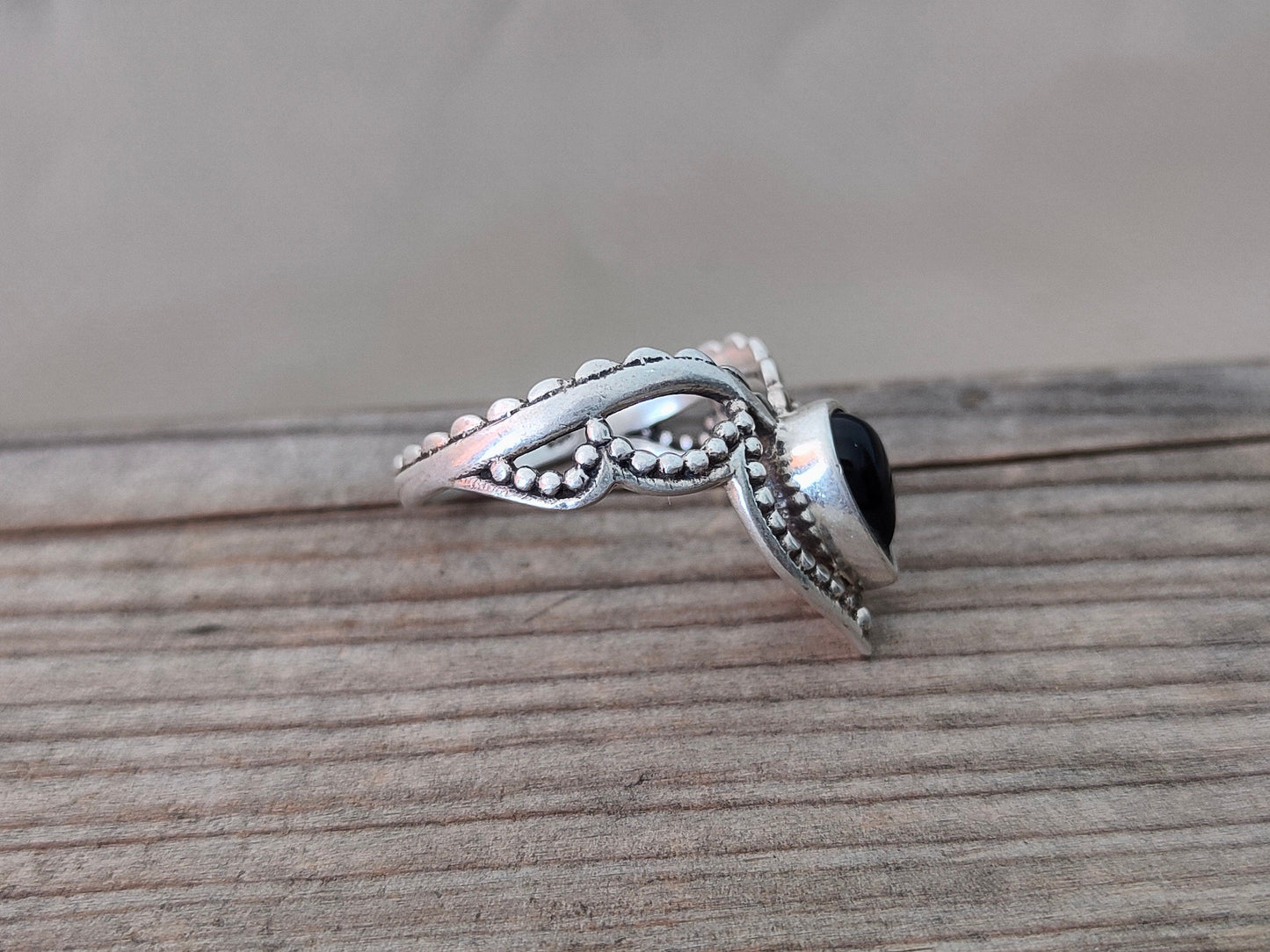 Black Onyx Pear sterling silver ring , handmade silver ring ,stacking silver ring , charm silver ring , handcrafted boho ring , silver ring