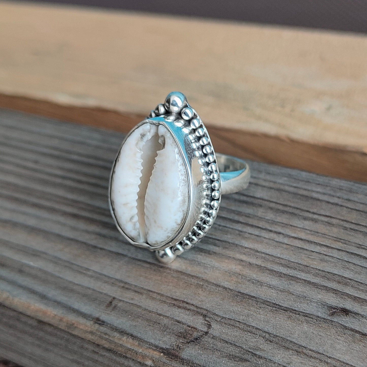 Cowrie shell ring , bohemian cowrie shell ring , 925 sterling silver ring , cowrie rings -Boho silver ring , gift for here- gifts