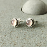 Rose quartz  StudEarrings, 925 Silver Studs ,  Minimal, Bohemian Jewelry, Sterling Silver Tiny Round Pink Studs, Simple Earrings ,Studs,Gift