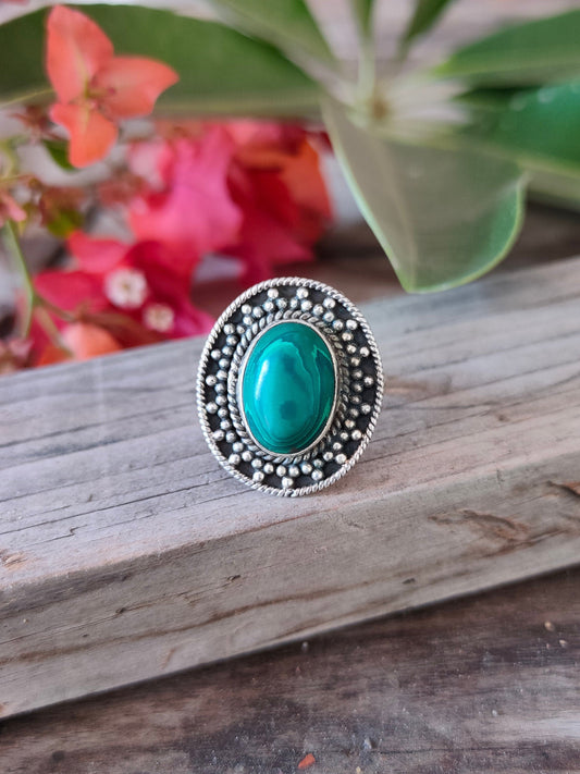 Boho Statement Ring - Malachite Stone Sterling Silver Ring - Hand Crafted Bohemian Ring -Bohemian Ring -malachite Ring - Rings - Gift for