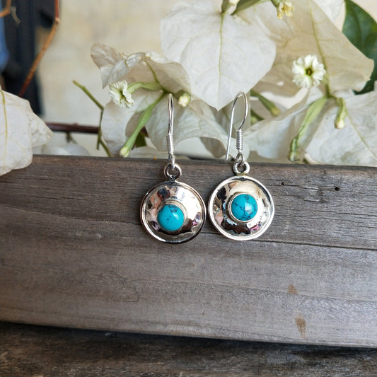 Turquoise Sterling Silver Handmade Earring | Turquoise Stone |  Round Shape | Silver Earrings | Boho Earrings Gift for Her