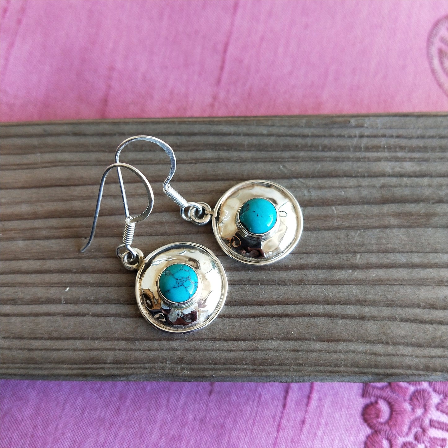 Turquoise Sterling Silver Handmade Earring | Turquoise Stone |  Round Shape | Silver Earrings | Boho Earrings Gift for Her