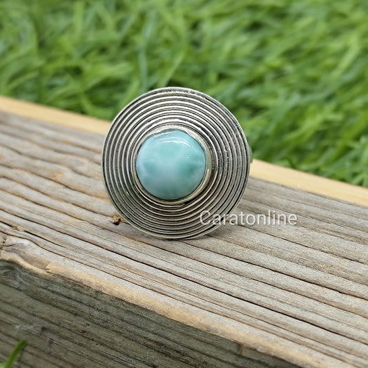 Natural Larimar top quality Stone ring - Larimar ring - 925 sterling silver ring - Round shape ring - wedding Rings - silver rings- gifts