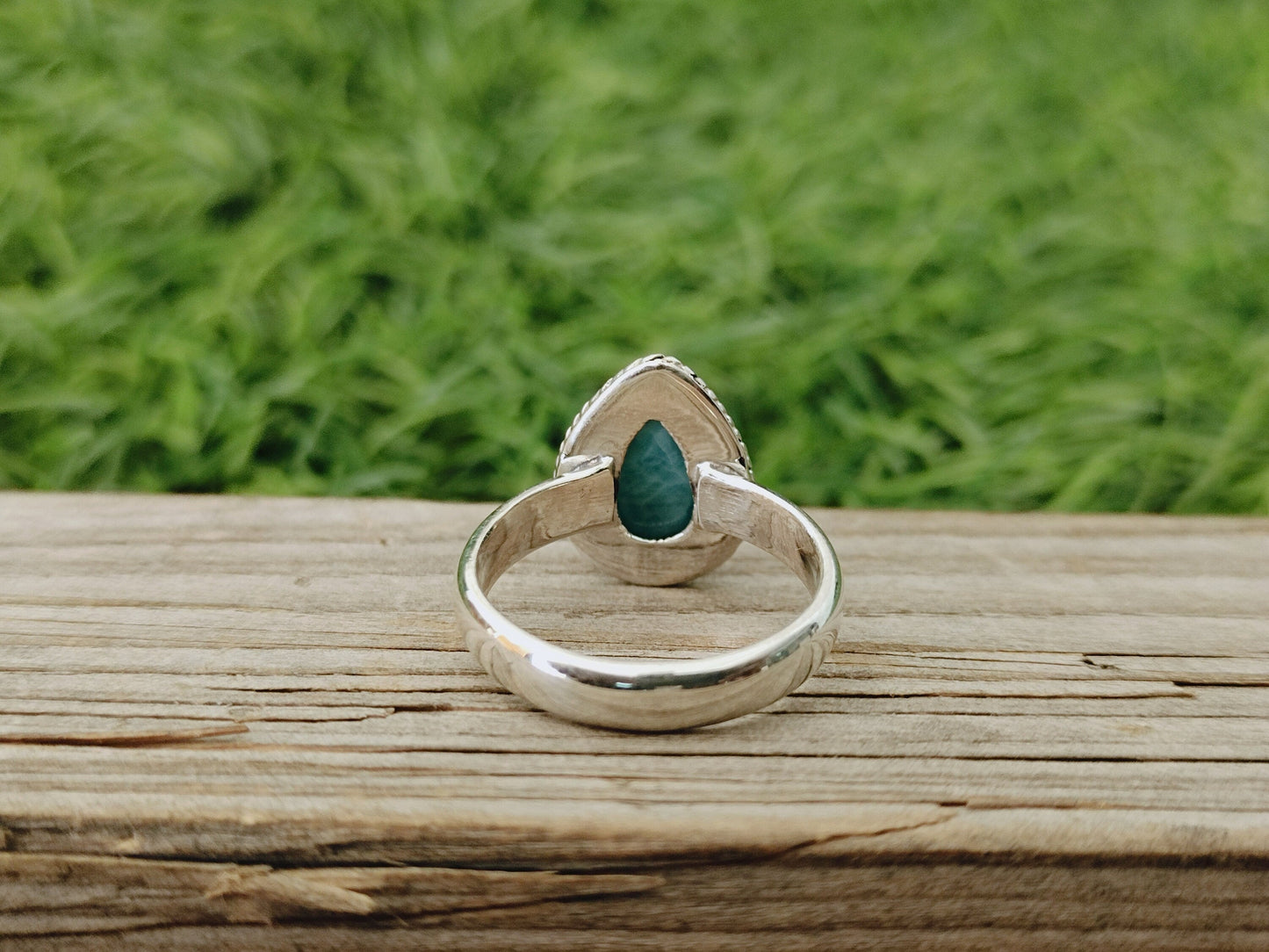 Natural Larimar top quality Stone ring - Cabochon ring - 925 sterling silver ring - Pear larimar ring  - wedding Rings - silver rings- gifts