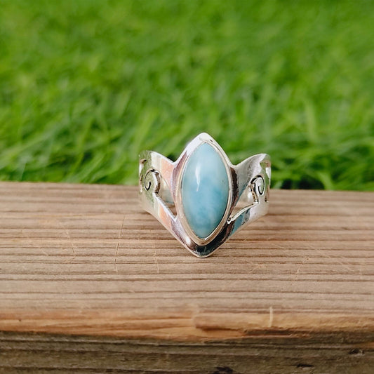 Boho Statement Ring - Larimar   925 Sterling Silver Ring - Hand Crafted Bohemian Ring - Bohemian Ring -  Larimar    Rings - Gift for