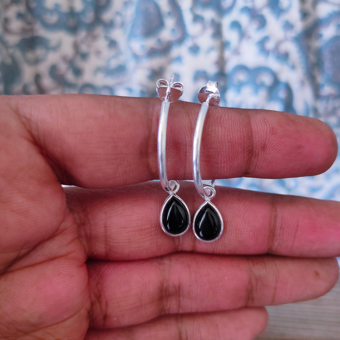 Black Onyx Sterling Silver Handmade Earring | Pear Shape  Silver Earrings | Boho Earrings Gift for Her , 925 sterling silver Earrings