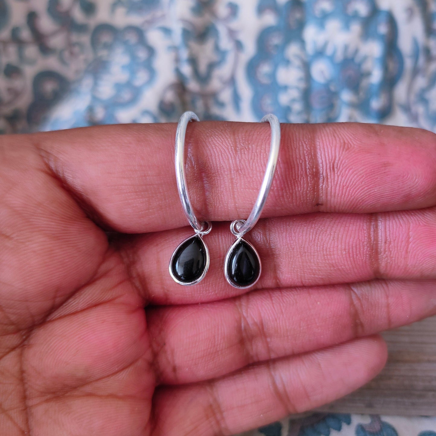 Black Onyx Sterling Silver Handmade Earring | Pear Shape  Silver Earrings | Boho Earrings Gift for Her , 925 sterling silver Earrings