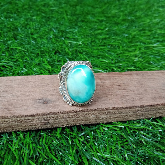 Natural Larimar Boho Ring, 925 Sterling Silver Ring, Larimar Gemstone Silver ring , Minimalist ring, blue stone ring, Gift for Women