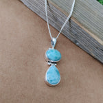 Larimar Two stones Beautiful designed necklace , handmade Beautiful pendant , Larimar pendant ,natural larimar stone pendant ,design pendant