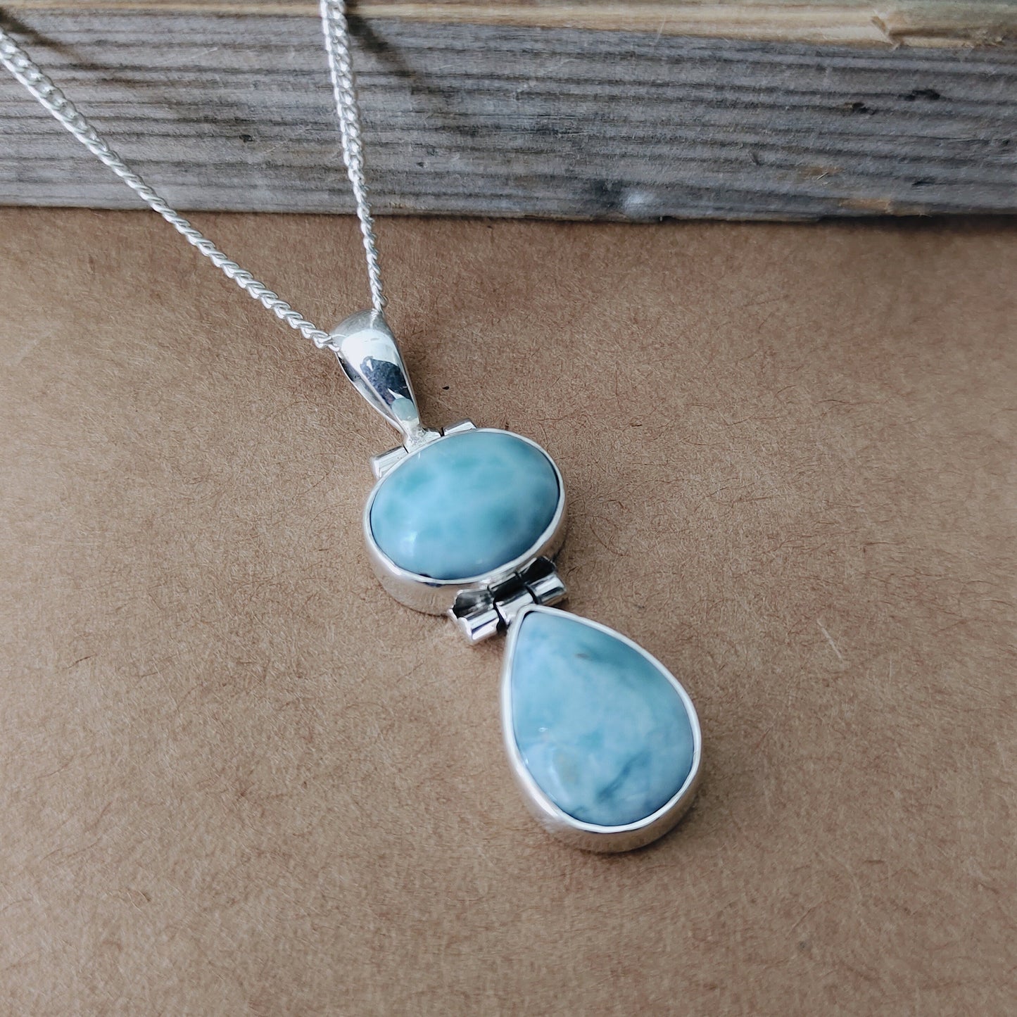 Larimar Two stones Beautiful designed necklace , handmade Beautiful pendant , Larimar pendant ,natural larimar stone pendant ,design pendant