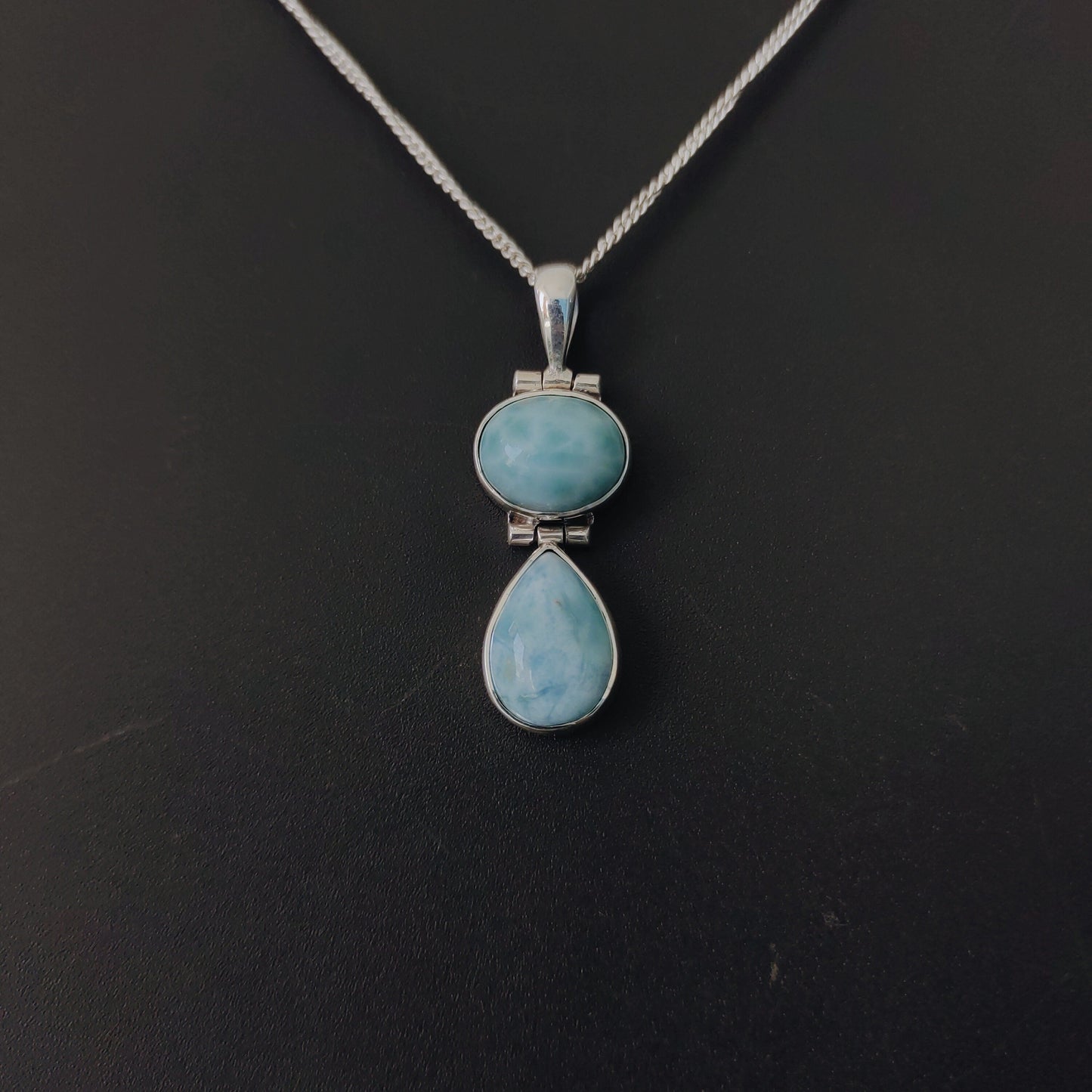 Larimar Two stones Beautiful designed necklace , handmade Beautiful pendant , Larimar pendant ,natural larimar stone pendant ,design pendant