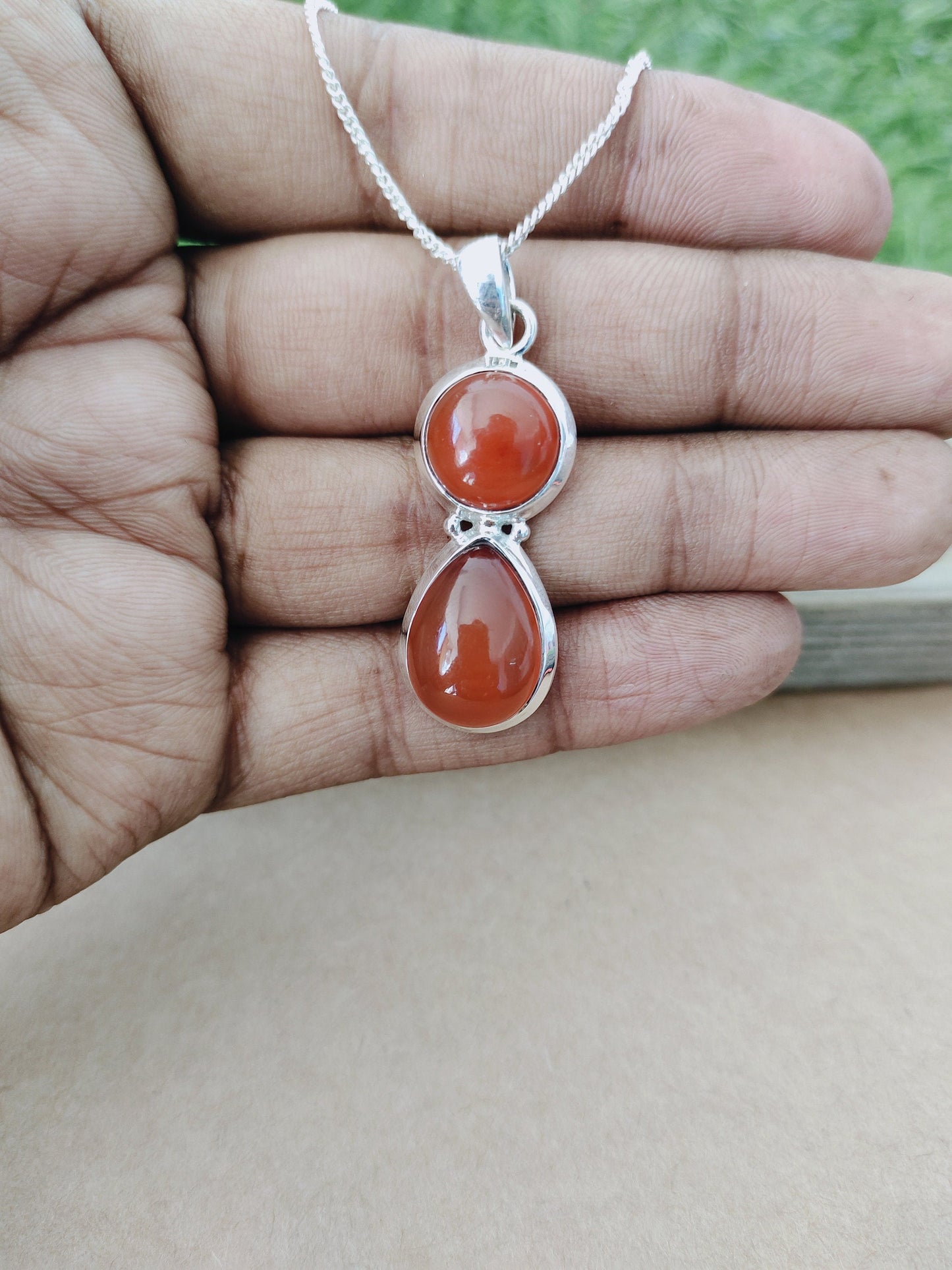 Carnelian Pendant in Solid 925-Sterling Silver | Gorgeous Handmade Orange Carnelian Pendant | Boho Pendant Gift for Her - Two Shape Pendant