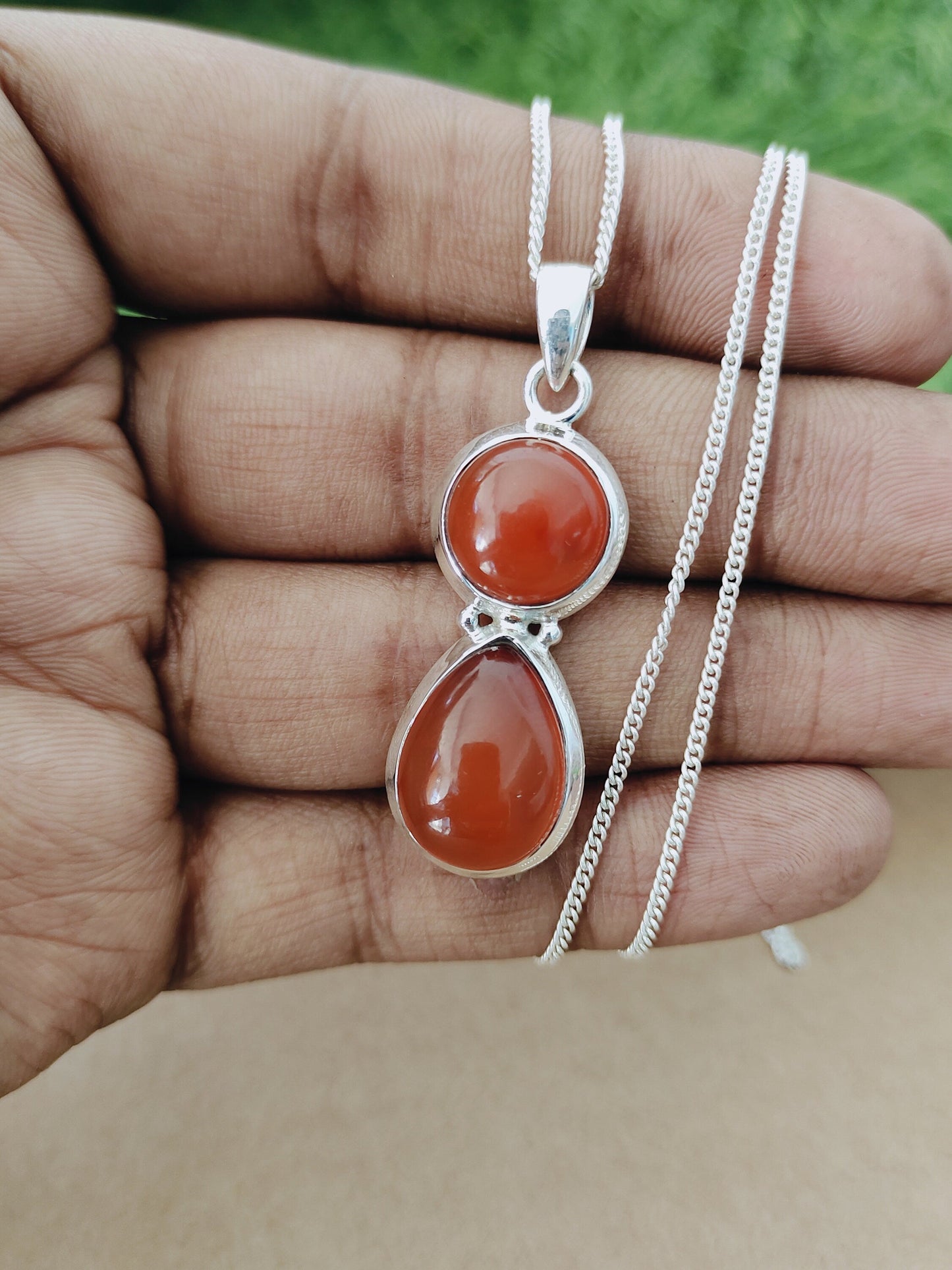 Carnelian Pendant in Solid 925-Sterling Silver | Gorgeous Handmade Orange Carnelian Pendant | Boho Pendant Gift for Her - Two Shape Pendant