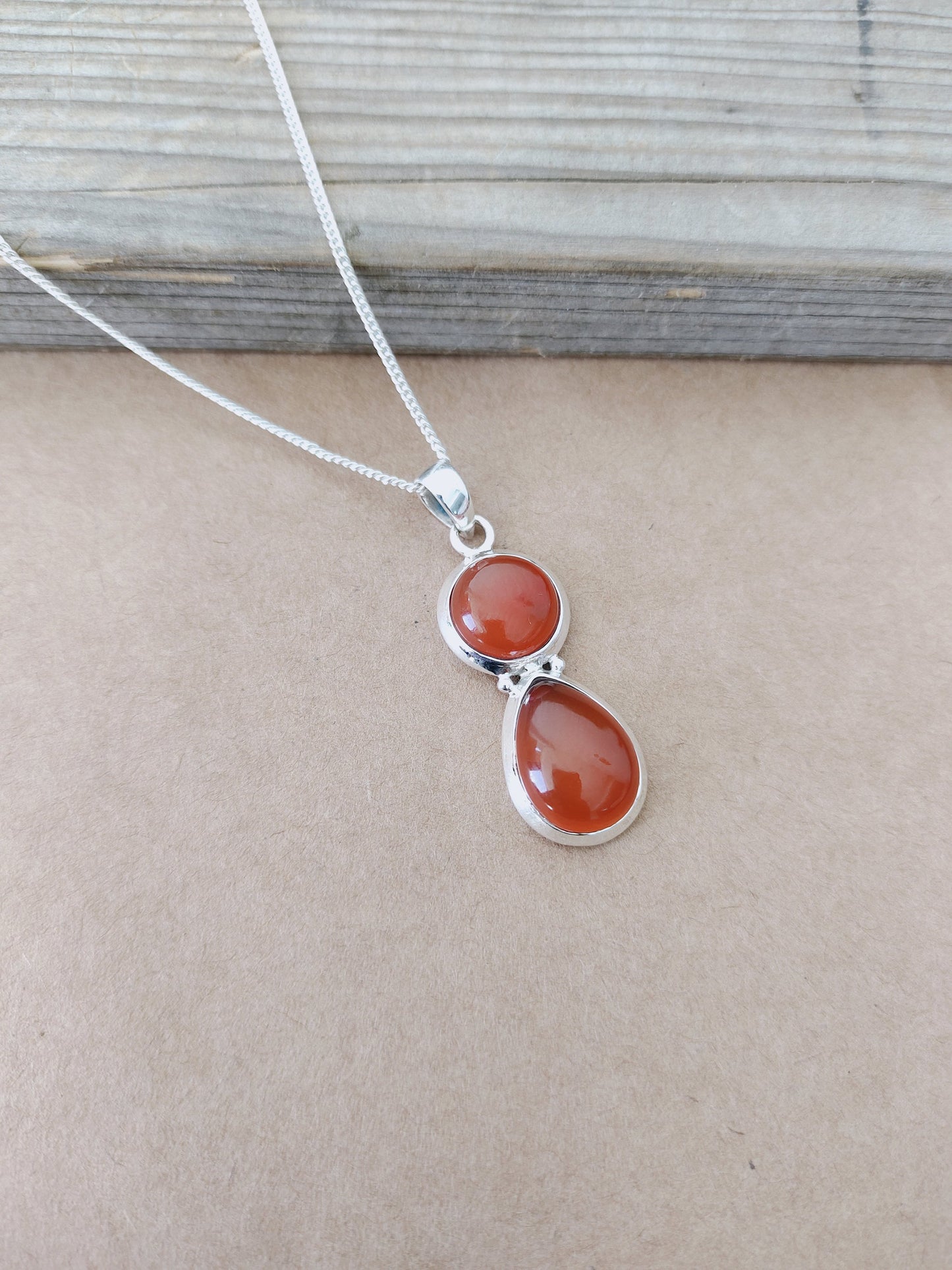 Carnelian Pendant in Solid 925-Sterling Silver | Gorgeous Handmade Orange Carnelian Pendant | Boho Pendant Gift for Her - Two Shape Pendant