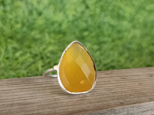 Boho Statement Ring - Yellow  Calci Sterling Silver Ring - Hand Crafted Bohemian Ring-Bohemian Ring - Yellow Calci Rings -Gift for her Gifts