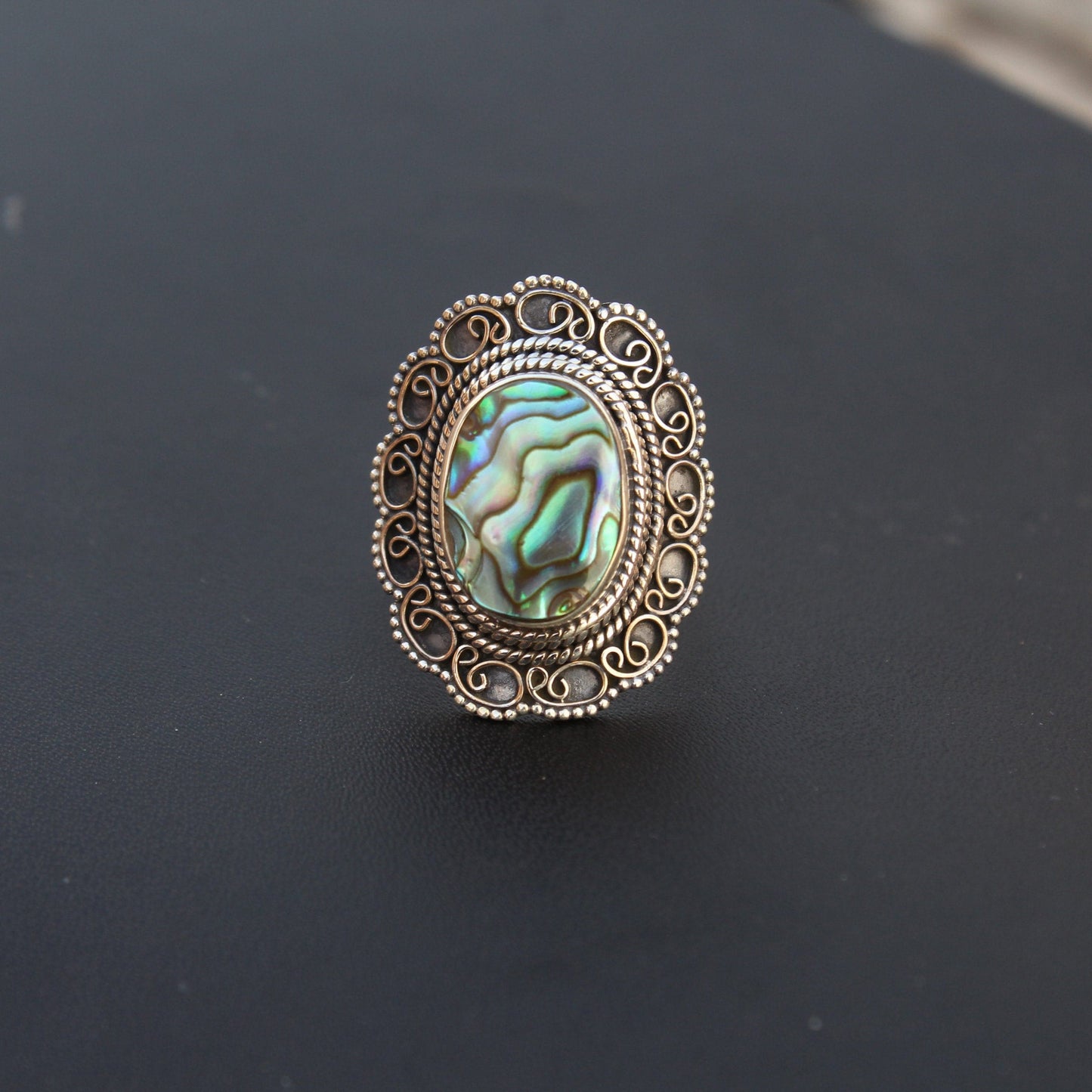 Abalone Shell Boho ring -Boho Statement Ring -Sterling Silver Ring - Hand Crafted Bohemian Ring-Bohemian Ring -  Rings -Gift for