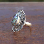 Abalone Shell Boho ring -Boho Statement Ring -Sterling Silver Ring - Hand Crafted Bohemian Ring-Bohemian Ring -  Rings -Gift for