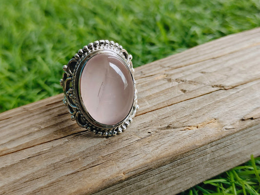 Rose Quartz Boho Ring - Rose Quartz Sterling Silver Ring - Hand Crafted Bohemian Ring - Rose Quartz - free shipping ring- Best Seller item