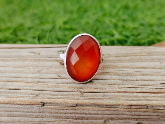 Boho Statement Ring - Orange Calci Sterling Silver Ring - Hand Crafted Bohemian Ring-Bohemian Ring - Orange Calci Rings -Gift for her Gifts
