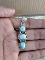 Handmade Larimar Triple Pendant of Solid 925 Sterling Silver, Beautiful Larimar Pendant, Boho Pendant Gift for her- Blue Pendant