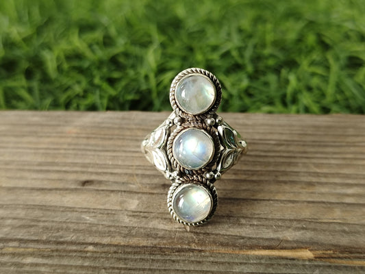 Moonstone  Boho  Ring,925 Sterling Silver Ring, Moonstone  3stone ring - Bohemian Ring, Moonstone ring- Rings - Gift for her , Rings ,