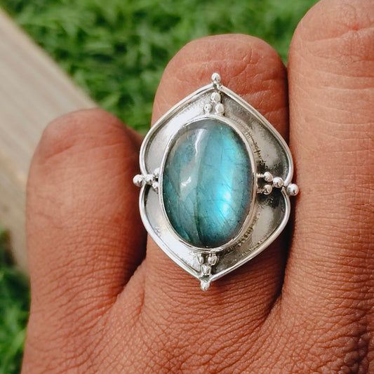 Labradorite Sterling Silver Ring - Boho Statement Ring - Hand Crafted Bohemian Ring-Bohemian Ring - Labradorite- Rings -Gift for