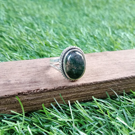 Moss Agate Sterling Silver Ring - Boho Statement Ring - Hand Crafted Bohemian Ring - Bohemian Ring -  Moss Agate Ring - Rings - Gift for her