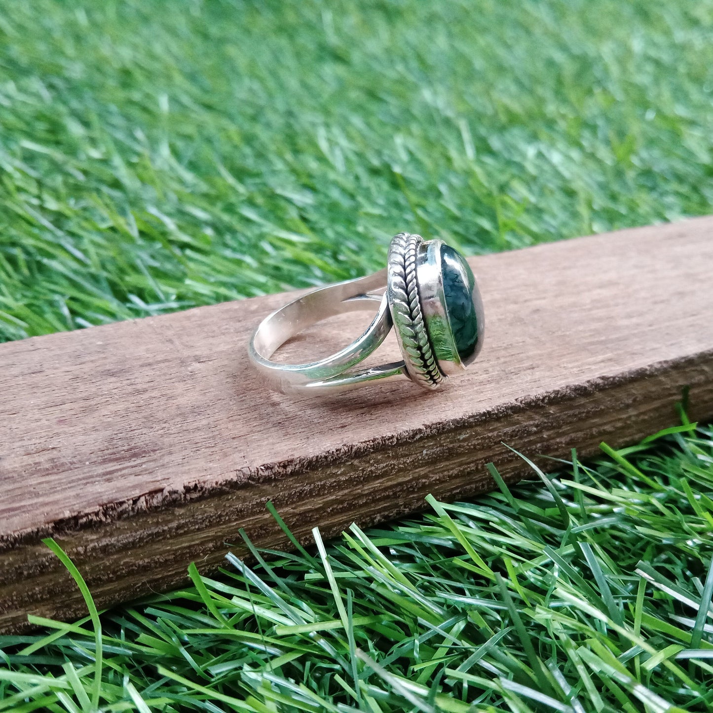 Moss Agate Sterling Silver Ring - Boho Statement Ring - Hand Crafted Bohemian Ring - Bohemian Ring -  Moss Agate Ring - Rings - Gift for her