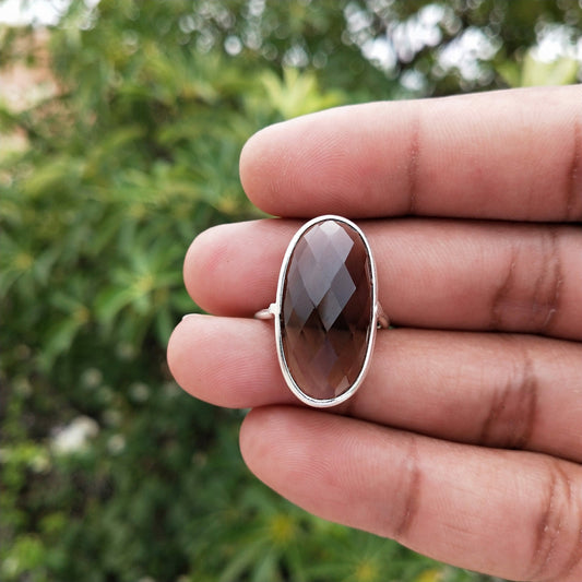 Boho Statement Ring | Smoky Quartz Sterling Silver Ring | Hand Crafted Bohemian Ring | Boho Ring | 925 sterling silver ring -Rings for Gift